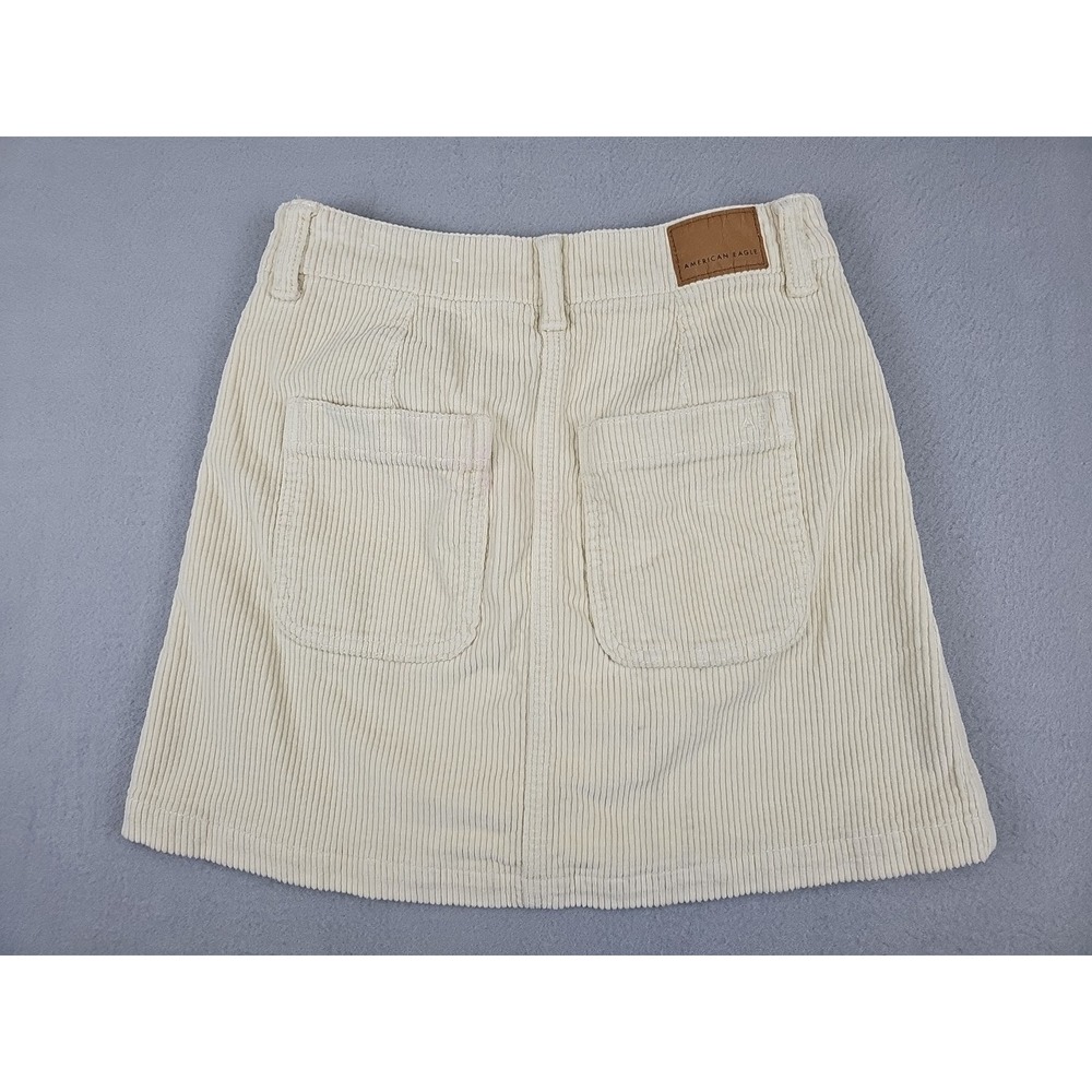 American Eagle Super Stretch Corduroy Mini Skirt Size 00 Cream Full Zip - Picture 6 of 7